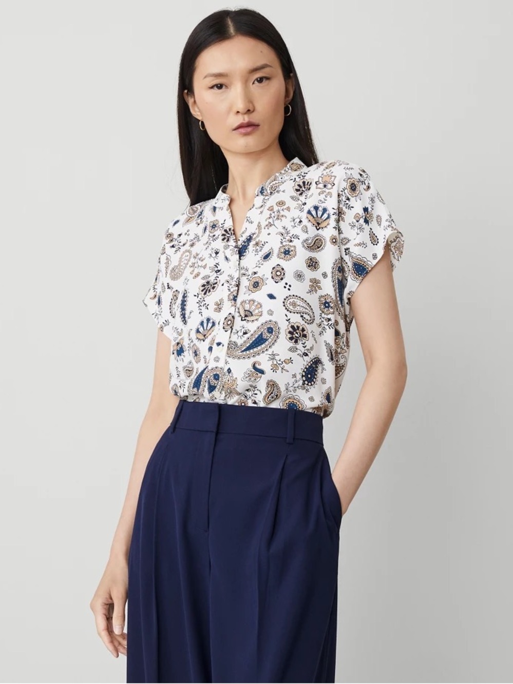 Ann Taylor Paisley Split Neck Blouse XS